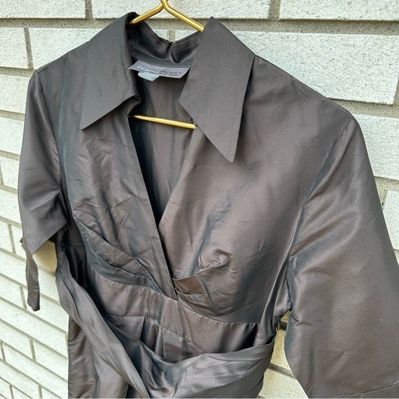 Donna Ricco Cocoa Brown 100% Silk Taffeta Surplice Midi Dress Romantic Cocktail - Picture 4 of 13